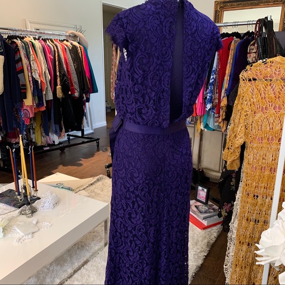 TADASHI SHOJI ROYAL PURPLE LACE SPECIAL OCCASION GOWN DRESS - Picture 11 of 16